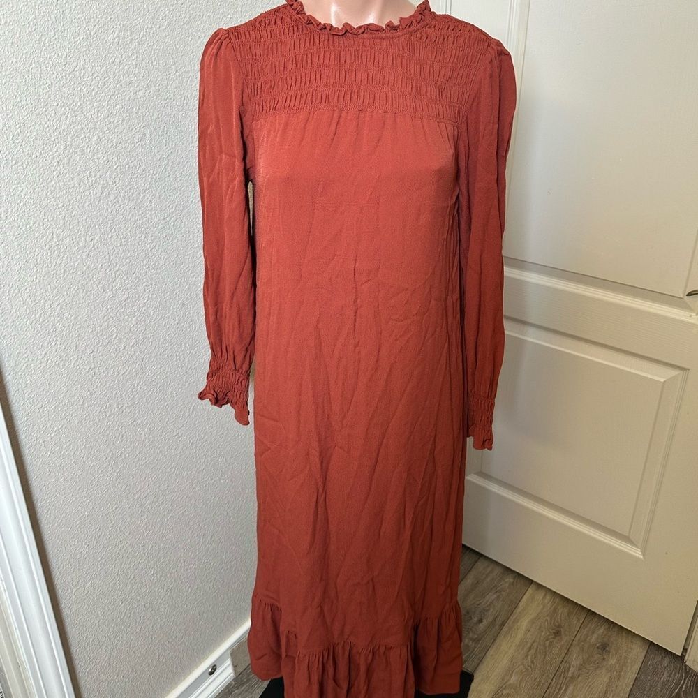 Zara Elegant Rust Long Sleeve Maxi Dress Sz S